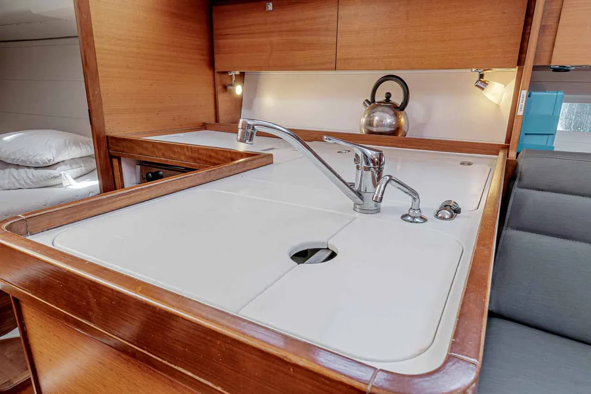 Galley of Wave, a Dufour 350 GL sailboat at Kontokali, Greece