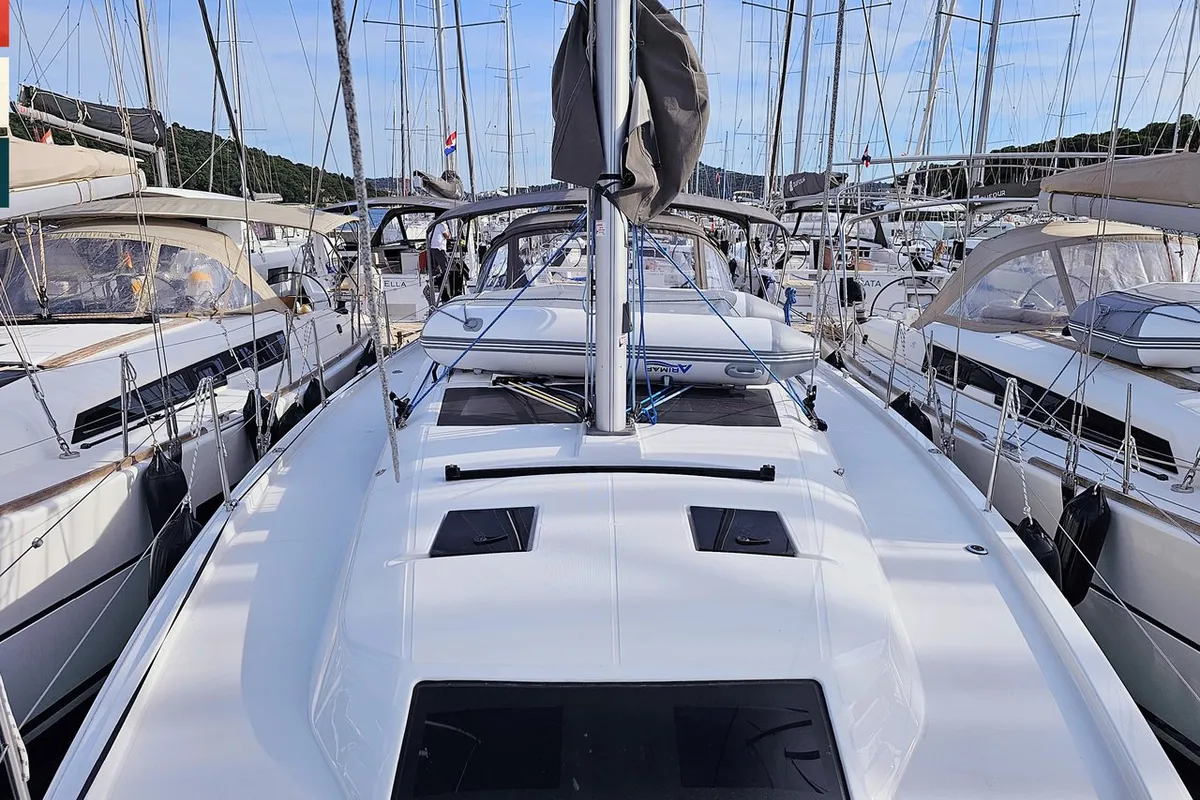 Deck of Dunya, a Dufour 41 sailboat at Općina Rogoznica, Croatia