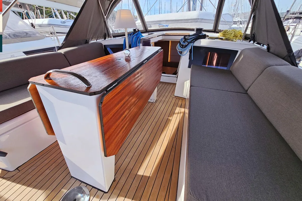 Deck of Dunya, a Dufour 41 sailboat at Općina Rogoznica, Croatia