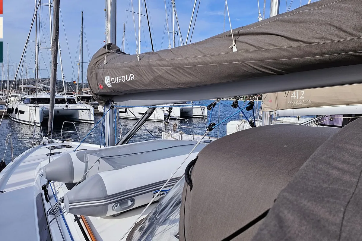 Deck of Dunya, a Dufour 41 sailboat at Općina Rogoznica, Croatia