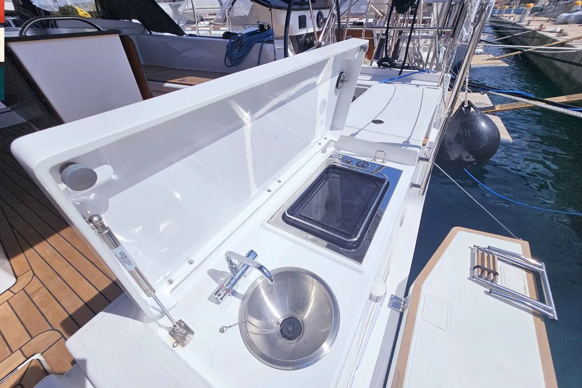 Deck of Dunya, a Dufour 41 sailboat at Općina Rogoznica, Croatia
