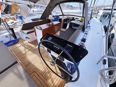 Cockpit of Dunya, a Dufour 41 sailboat at Općina Rogoznica, Croatia