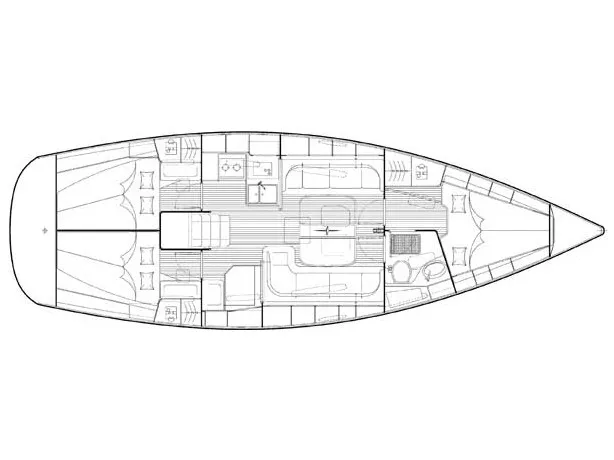 Floor plan of Marge, a Bavaria 38 Cruiser sailboat at Betina, Croatia
