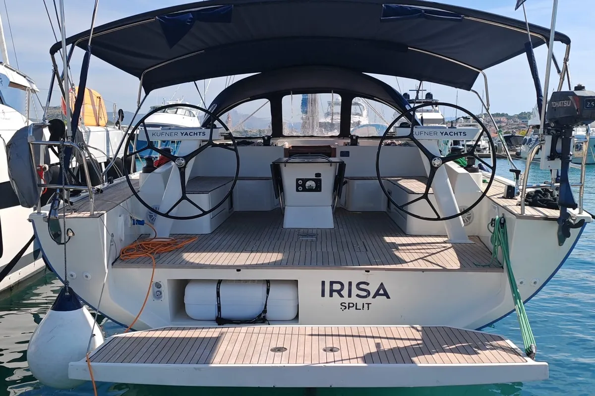Exterior view of IRISA, a D&D Kufner 56 sailboat at Grad Trogir, Croatia