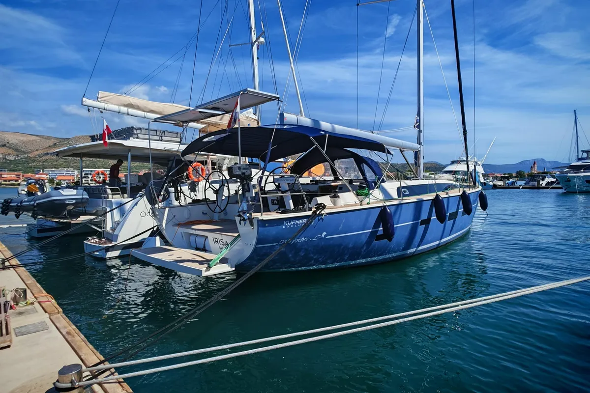 Exterior view of IRISA, a D&D Kufner 56 sailboat at Grad Trogir, Croatia
