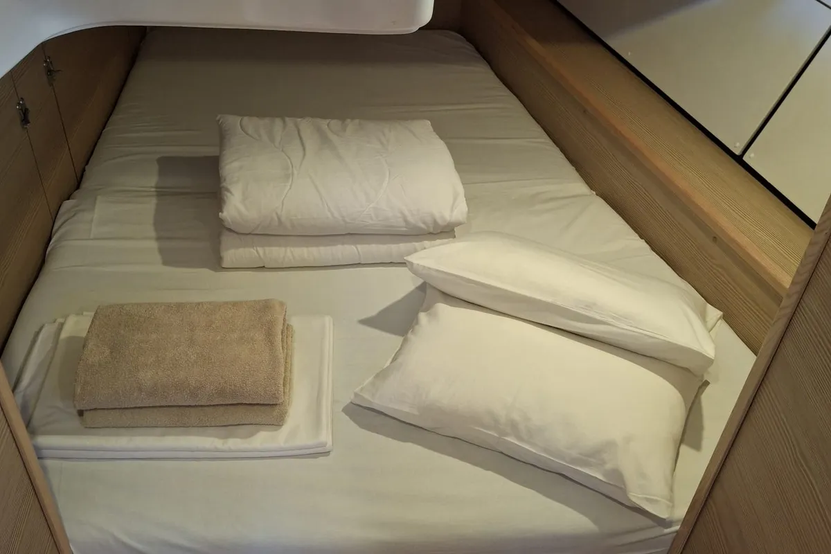 Cabin on IRISA, a D&D Kufner 56 sailboat at Grad Trogir, Croatia