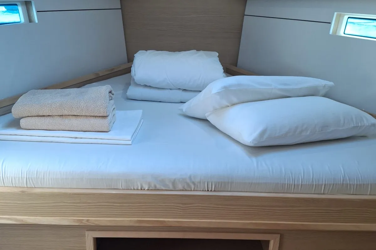 Cabin on IRISA, a D&D Kufner 56 sailboat at Grad Trogir, Croatia