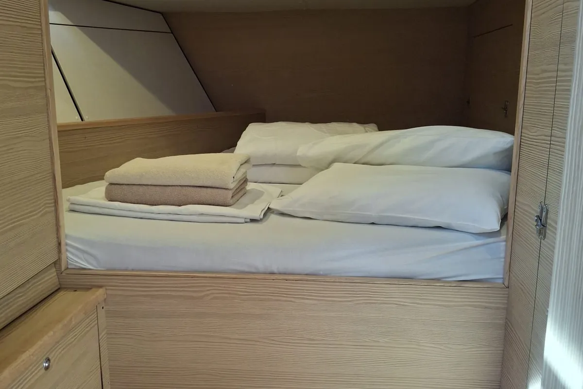 Cabin on IRISA, a D&D Kufner 56 sailboat at Grad Trogir, Croatia