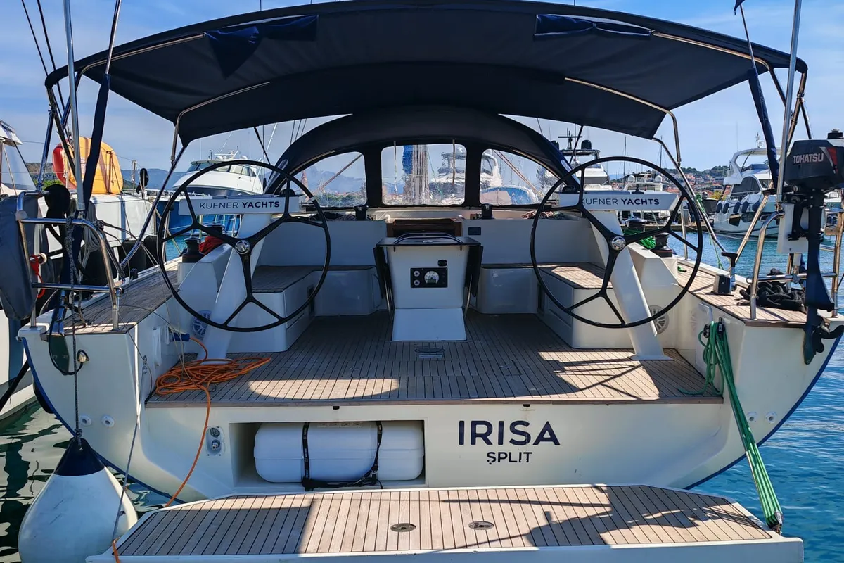 Exterior view of IRISA, a D&D Kufner 56 sailboat at Grad Trogir, Croatia