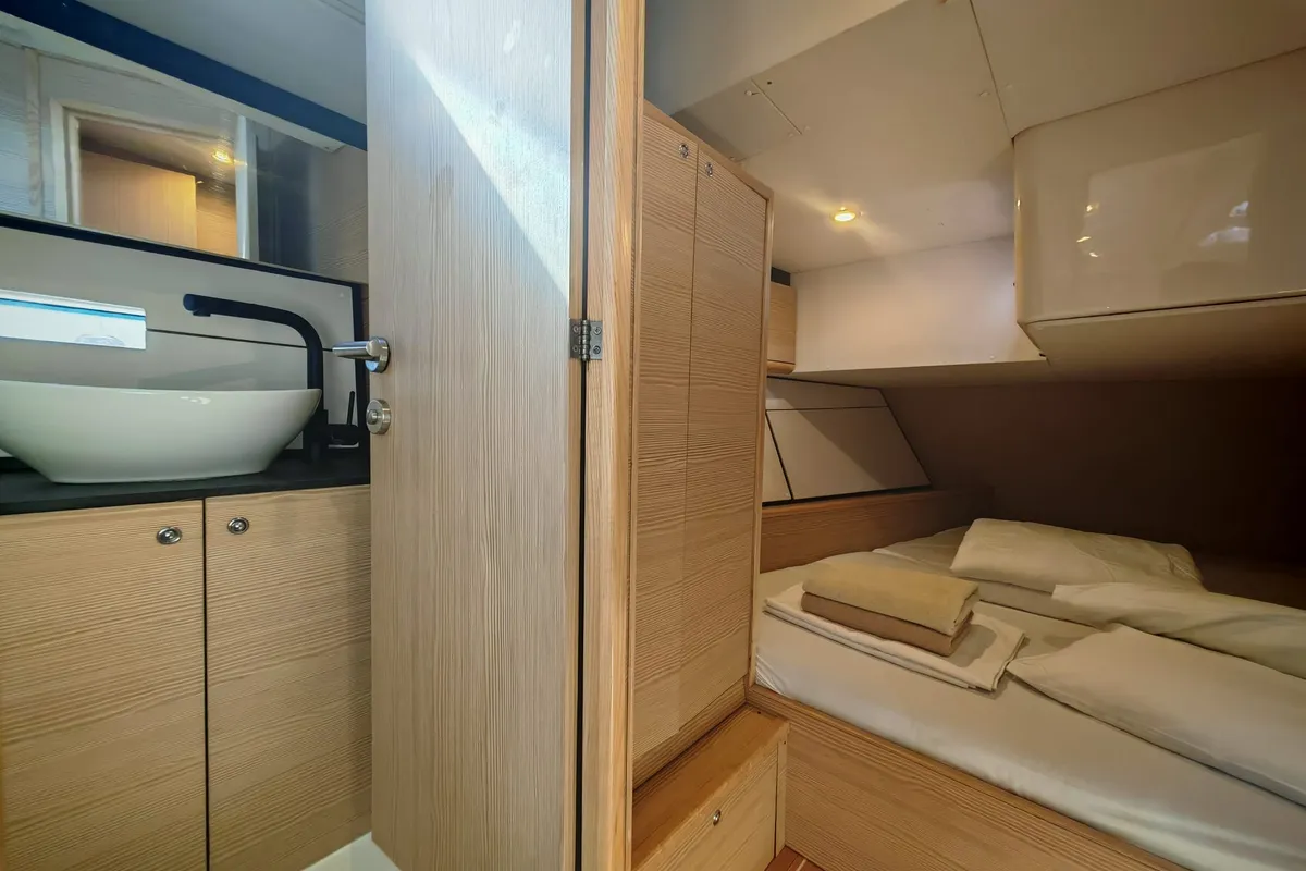 Cabin on IRISA, a D&D Kufner 56 sailboat at Grad Trogir, Croatia