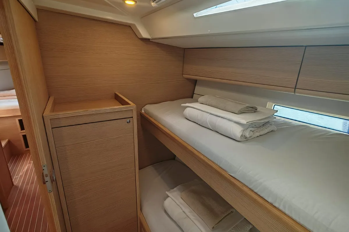 Cabin on IRISA, a D&D Kufner 56 sailboat at Grad Trogir, Croatia
