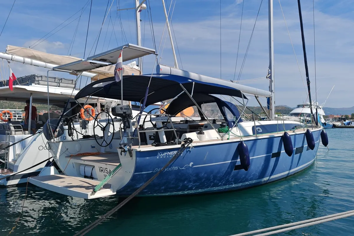 Exterior view of IRISA, a D&D Kufner 56 sailboat at Grad Trogir, Croatia