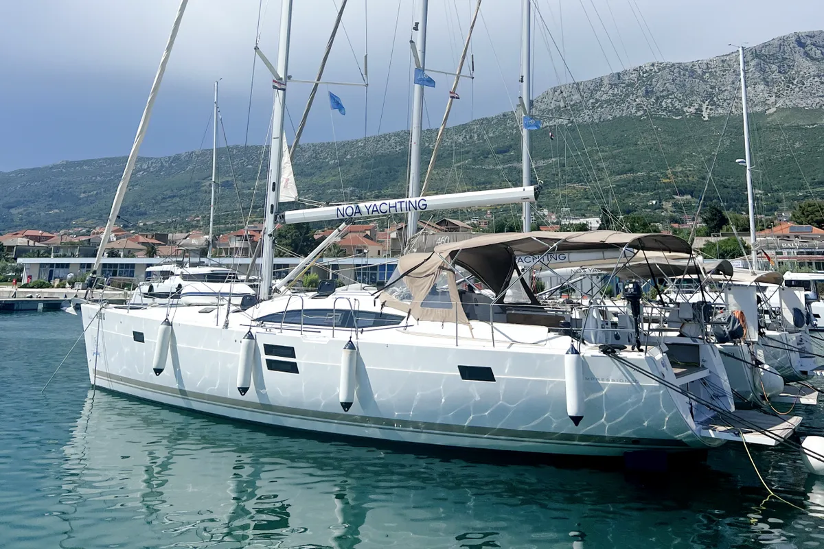 Exterior view of Sofia I, a Elan Impression 50 sailboat at Grad Kaštela, Croatia