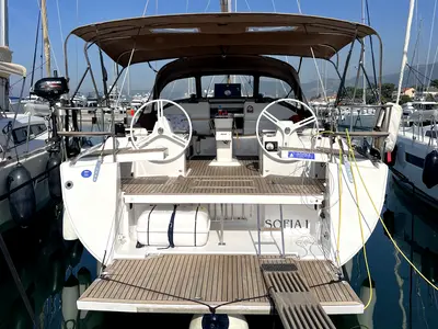Cockpit of Sofia I, a Elan Impression 50 sailboat at Grad Kaštela, Croatia
