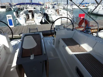 Cockpit of Joy, a Beneteau Oceanis 48 sailboat at Municipal Unit of Lefkada, Greece