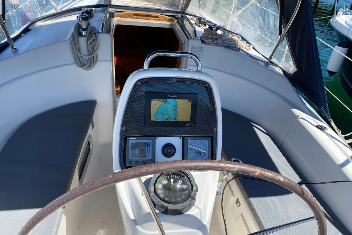 Cockpit of Sara, a Bavaria 30 Cruiser sailboat at Punat, Croatia