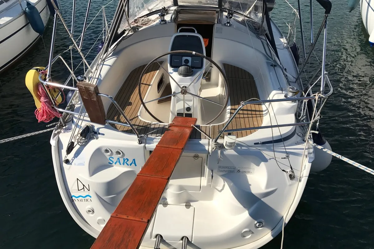 Cockpit of Sara, a Bavaria 30 Cruiser sailboat at Punat, Croatia