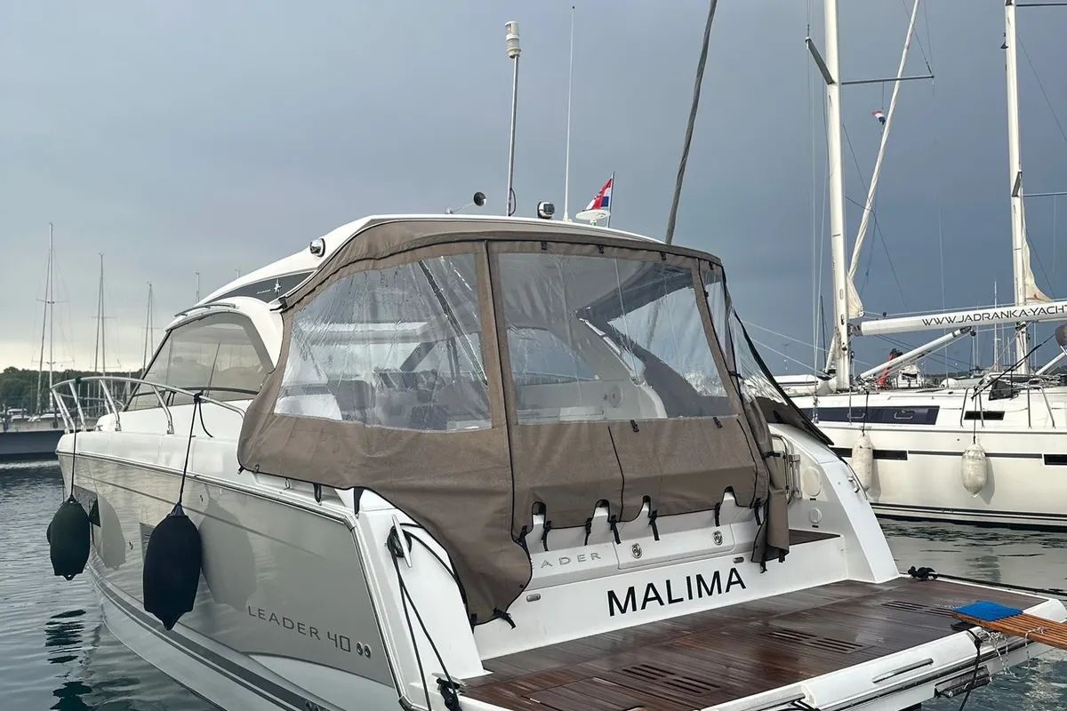 Malima, a Jeanneau Leader 40 motorboat at Grad Pula, Croatia