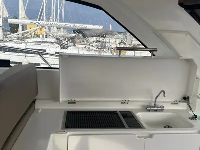 Deck of Malima, a Jeanneau Leader 40 motorboat at Pula, Croatia