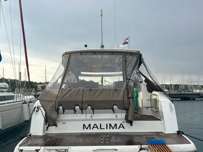 Malima, a Jeanneau Leader 40 motorboat at Grad Pula, Croatia