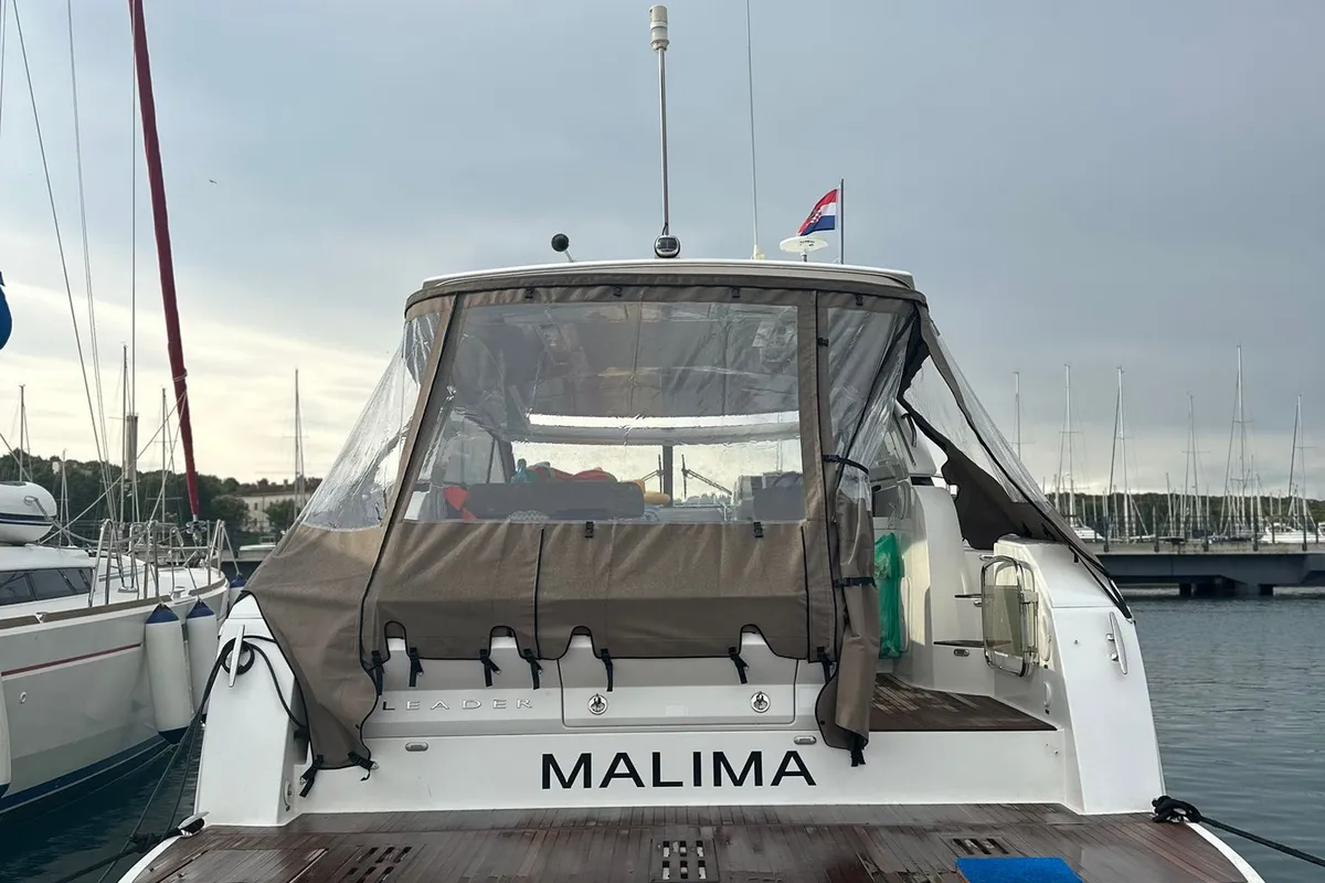 Malima, a Jeanneau Leader 40 motorboat at Grad Pula, Croatia