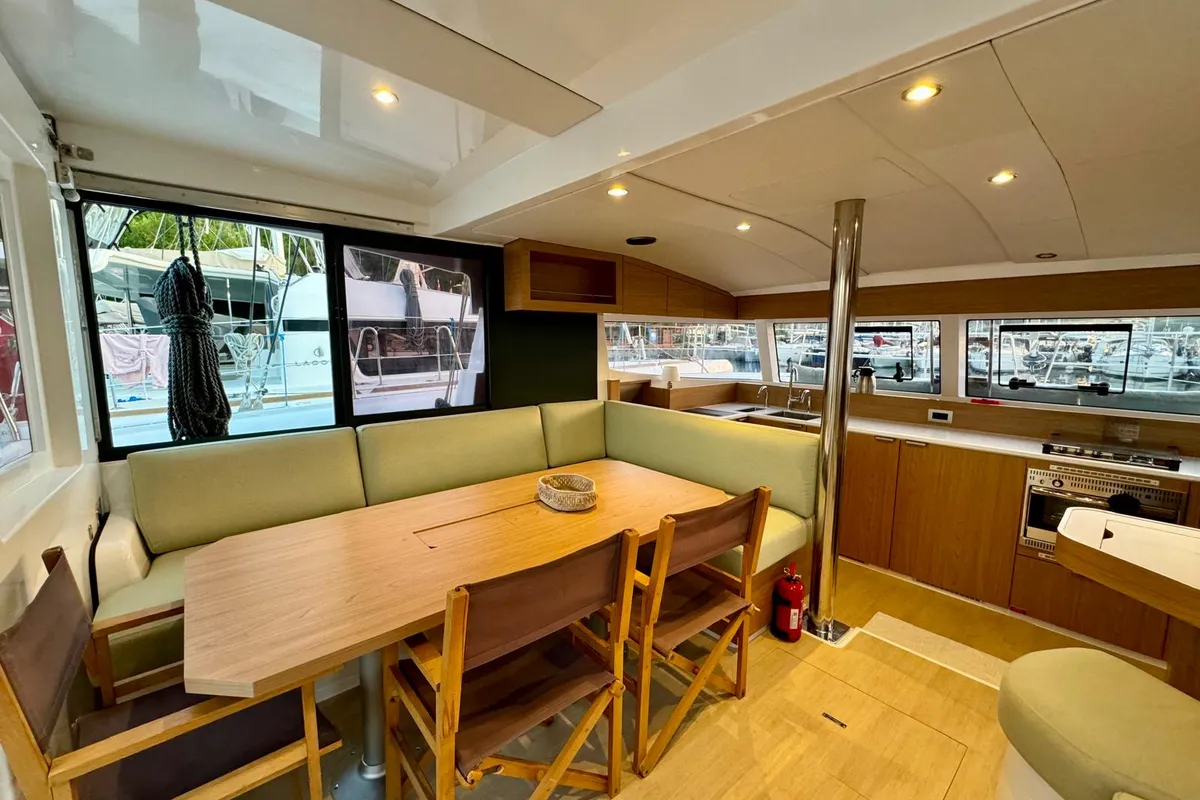 Salon of Sail Dorado, a Bali Catsmart catamaran at Fethiye, Turkey