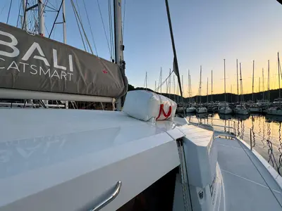 Deck of Sail Dorado, a Bali Catsmart catamaran at Fethiye, Turkey