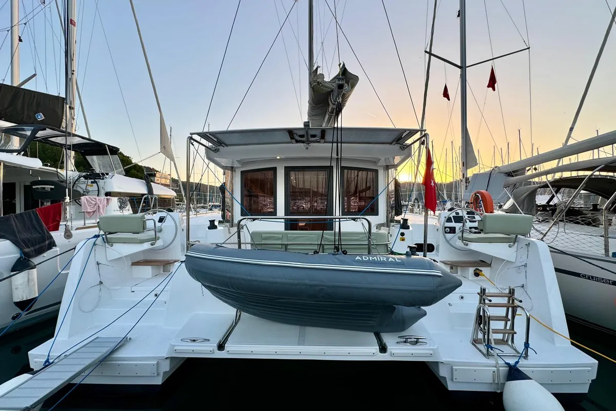 Exterior view of Sail Dorado, a Bali Catsmart catamaran at Fethiye, Turkey