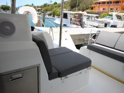 Deck of Maho, a Fountaine Pajot Astréa 42 catamaran at Road Town, British Virgin Islands