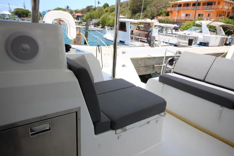 Deck of Maho, a Fountaine Pajot Astréa 42 catamaran at Road Town, British Virgin Islands