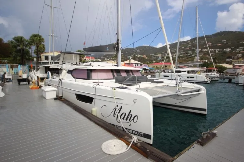 Exterior view of Maho, a Fountaine Pajot Astréa 42 catamaran at Road Town, British Virgin Islands