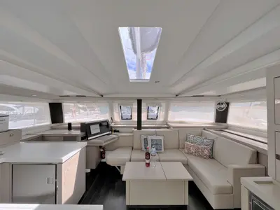 Salon of Maho, a Fountaine Pajot Astréa 42 catamaran at Road Town, British Virgin Islands