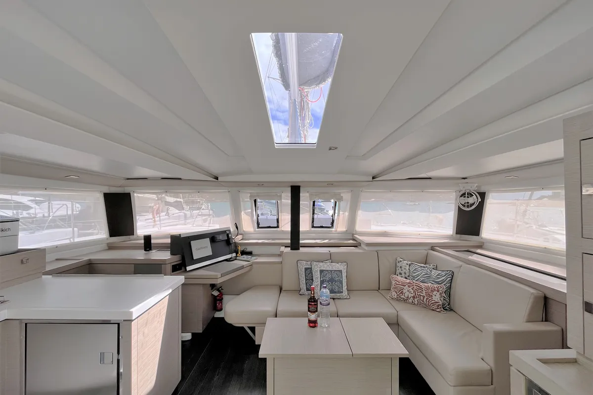 Salon of Maho, a Fountaine Pajot Astréa 42 catamaran at Road Town, British Virgin Islands