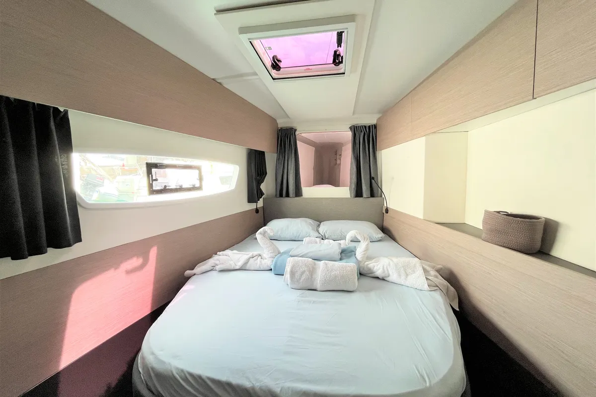 Cabin on Maho, a Fountaine Pajot Astréa 42 catamaran at Road Town, British Virgin Islands