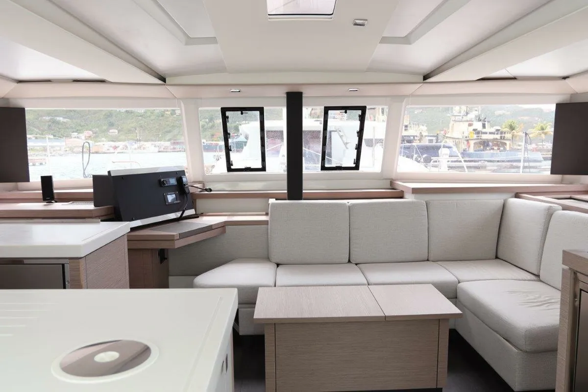 Salon of Penny Lane, a Fountaine Pajot Astrea 42 catamaran at Road Town, British Virgin Islands