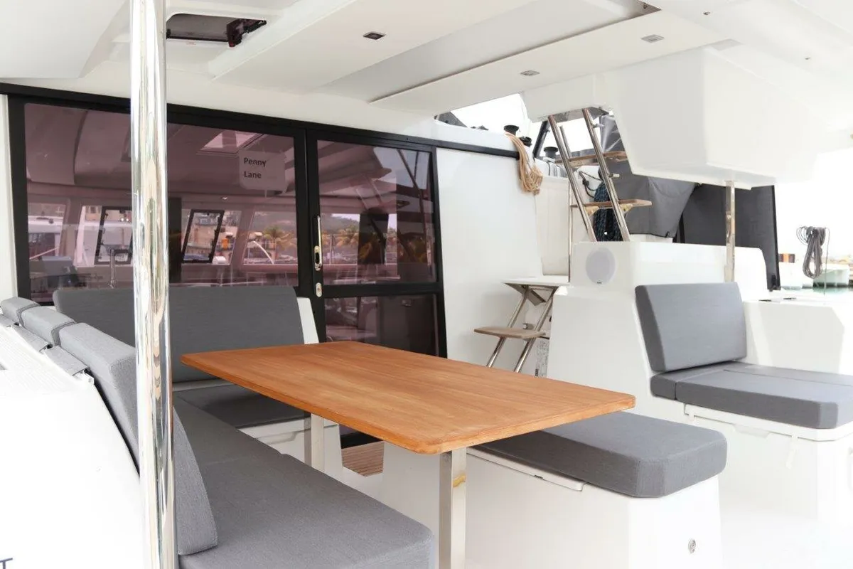 Deck of Penny Lane, a Fountaine Pajot Astrea 42 catamaran at Road Town, British Virgin Islands
