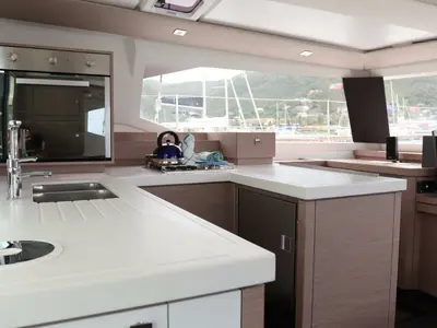 Galley of Penny Lane, a Fountaine Pajot Astrea 42 catamaran at Road Town, British Virgin Islands