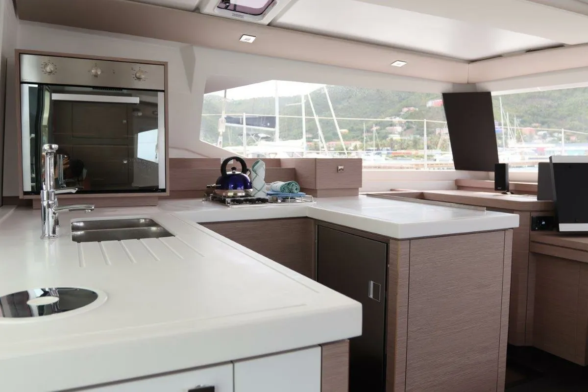 Galley of Penny Lane, a Fountaine Pajot Astrea 42 catamaran at Road Town, British Virgin Islands