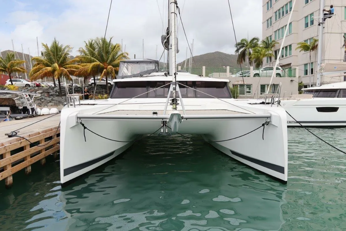 Exterior view of Penny Lane, a Fountaine Pajot Astrea 42 catamaran at Road Town, British Virgin Islands