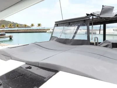 Deck of Penny Lane, a Fountaine Pajot Astrea 42 catamaran at Road Town, British Virgin Islands