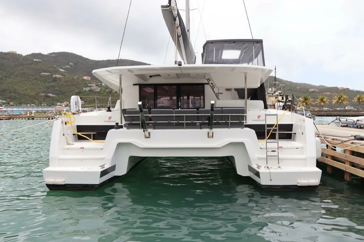 Exterior view of Penny Lane, a Fountaine Pajot Astrea 42 catamaran at Road Town, British Virgin Islands