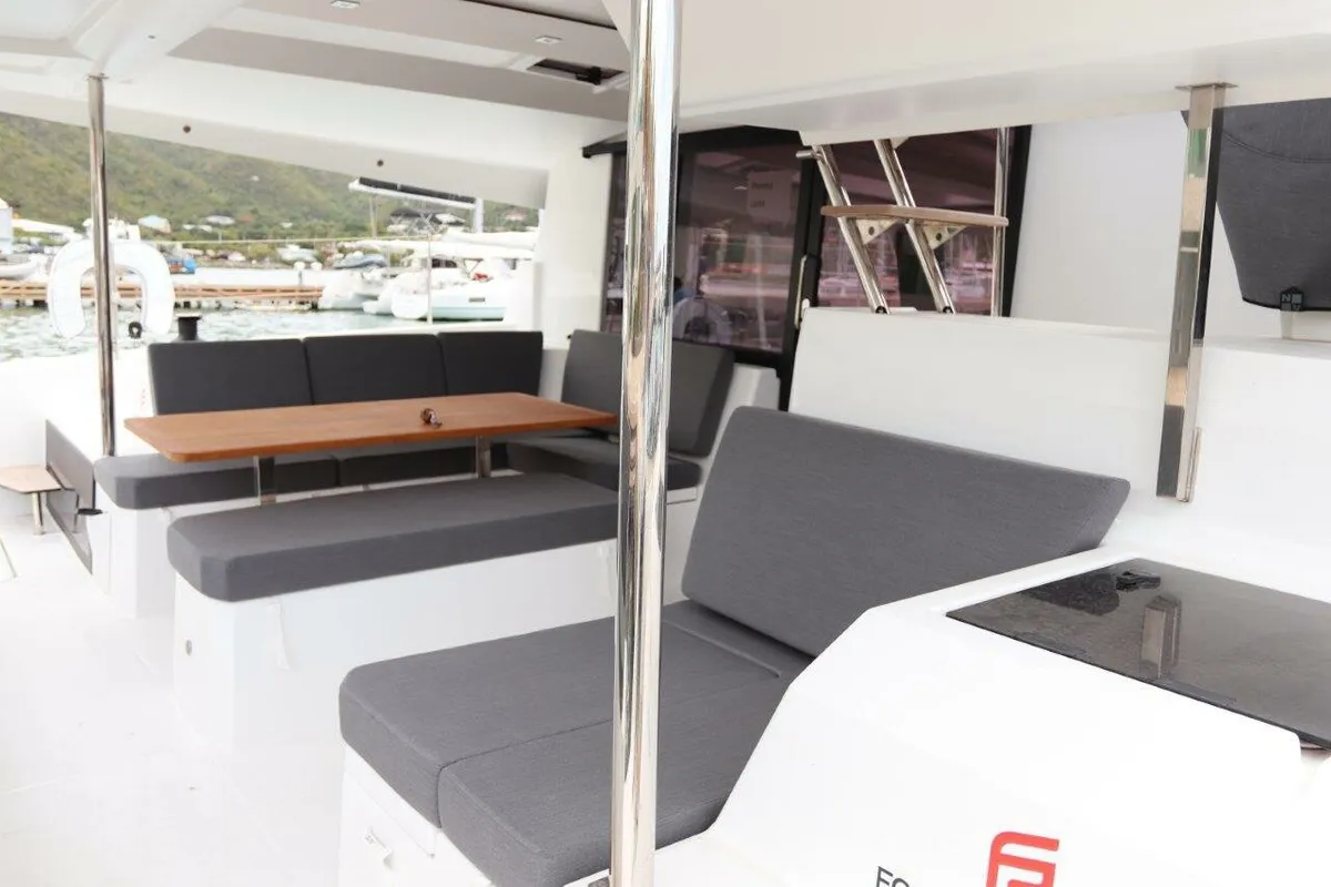 Deck of Penny Lane, a Fountaine Pajot Astrea 42 catamaran at Road Town, British Virgin Islands