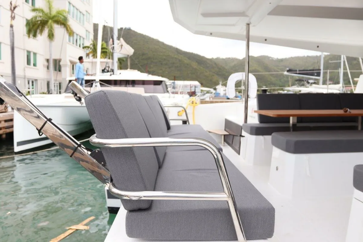 Deck of Penny Lane, a Fountaine Pajot Astrea 42 catamaran at Road Town, British Virgin Islands