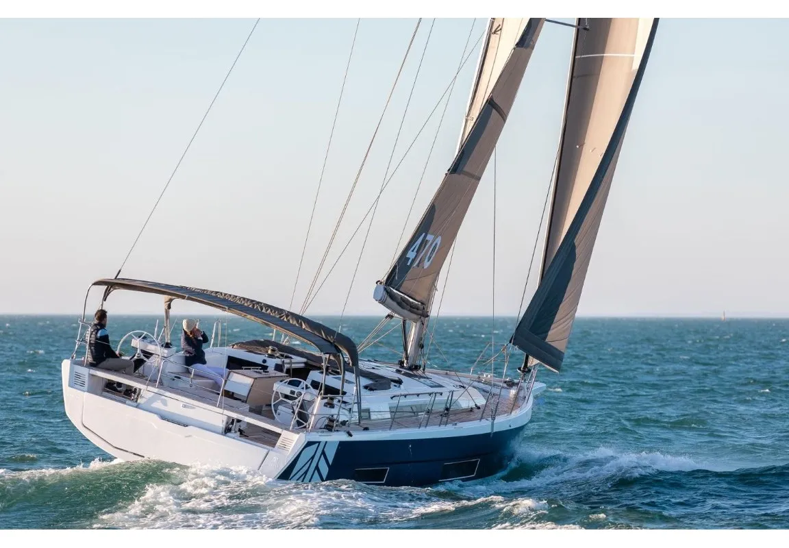 Exterior view of Comfort, a Dufour 470 sailboat at Grimaud, France