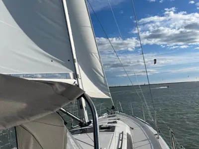 Deck of Comfort, a Dufour 470 sailboat at Grimaud, France