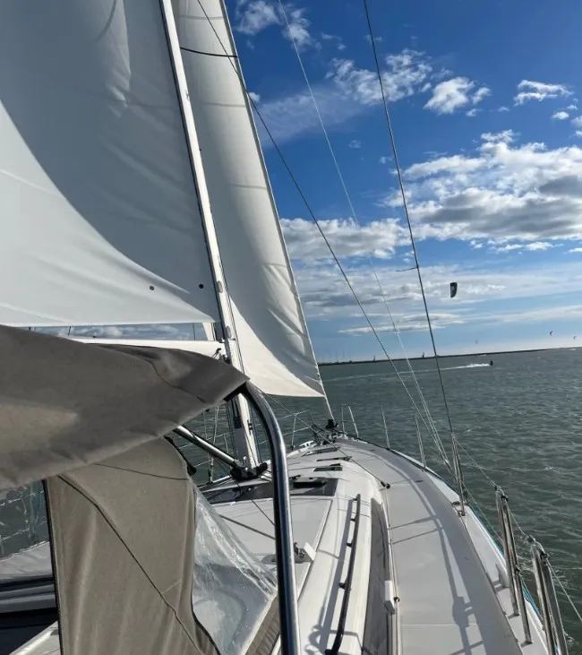 Deck of Comfort, a Dufour 470 sailboat at Grimaud, France