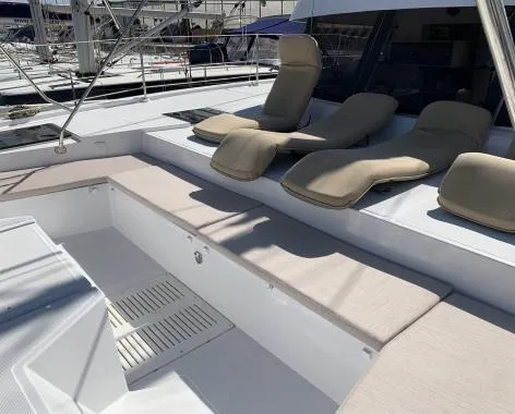 Deck of Kuma, a Bali Catspace catamaran at Salerno, Italy