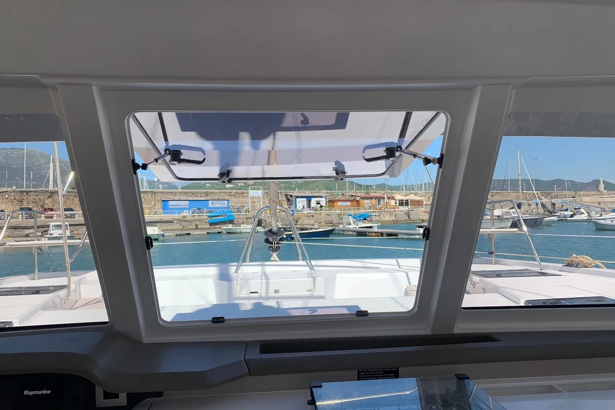 Exterior view of Kuma, a Bali Catspace catamaran at Salerno, Italy