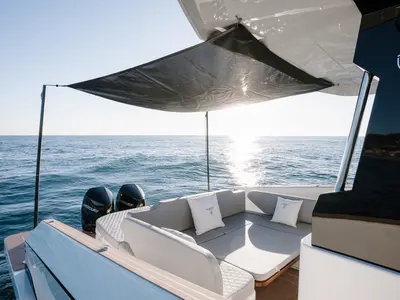 Deck of Origami, a Gulet Motorboat motorboat at Palma de Mallorca, Spain