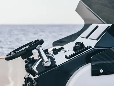 Cockpit of Origami, a Gulet Motorboat motorboat at Palma de Mallorca, Spain